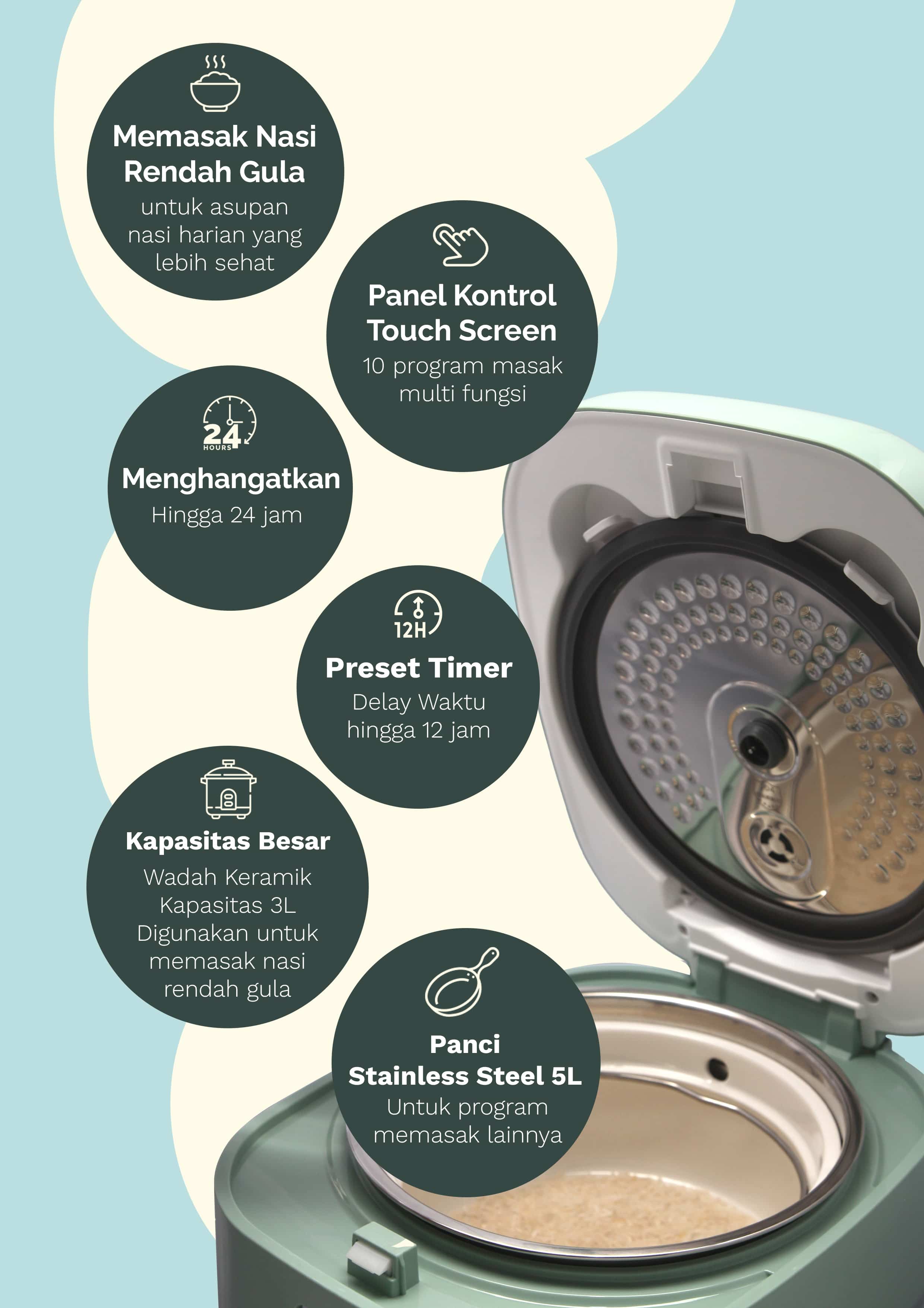 Inner pot (panci bagian dalam) Noxxa terbuat dari material berkualitas tinggi dengan lapisan anti-lengket